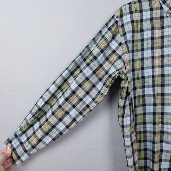 Vintage 90s Lands End Viyella Flannel Button Down Shirt Size M Sage Green Plaid - Picture 11 of 16